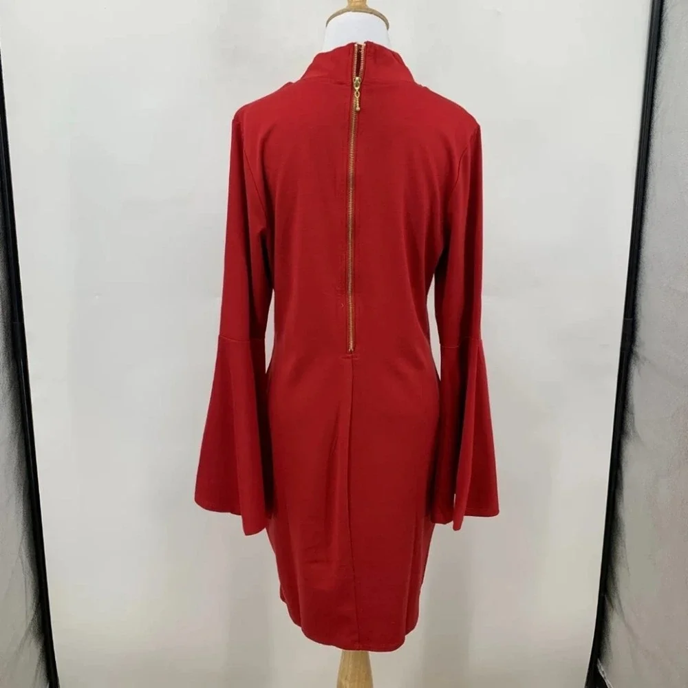 Venus Long Bell Sleeve Mock Neck‎ Zip Back Bodycon Sheath Dress Size Large